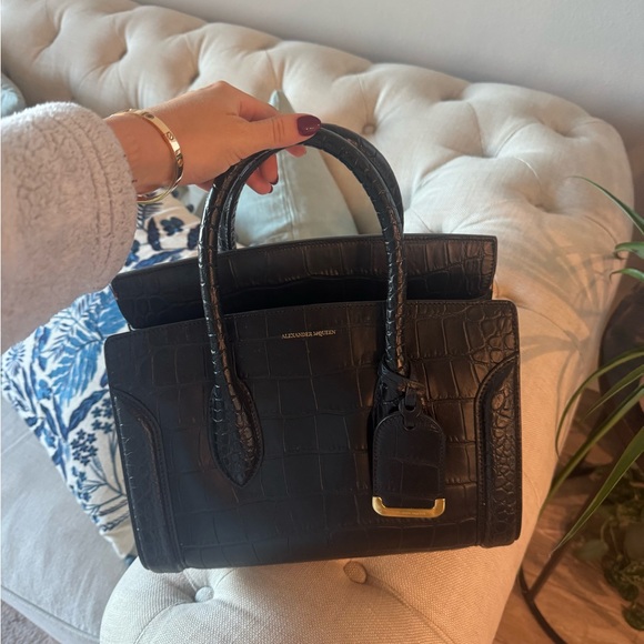 Alexander McQueen Handbags - Alexander McQueen Black Croc-Embossed bag
